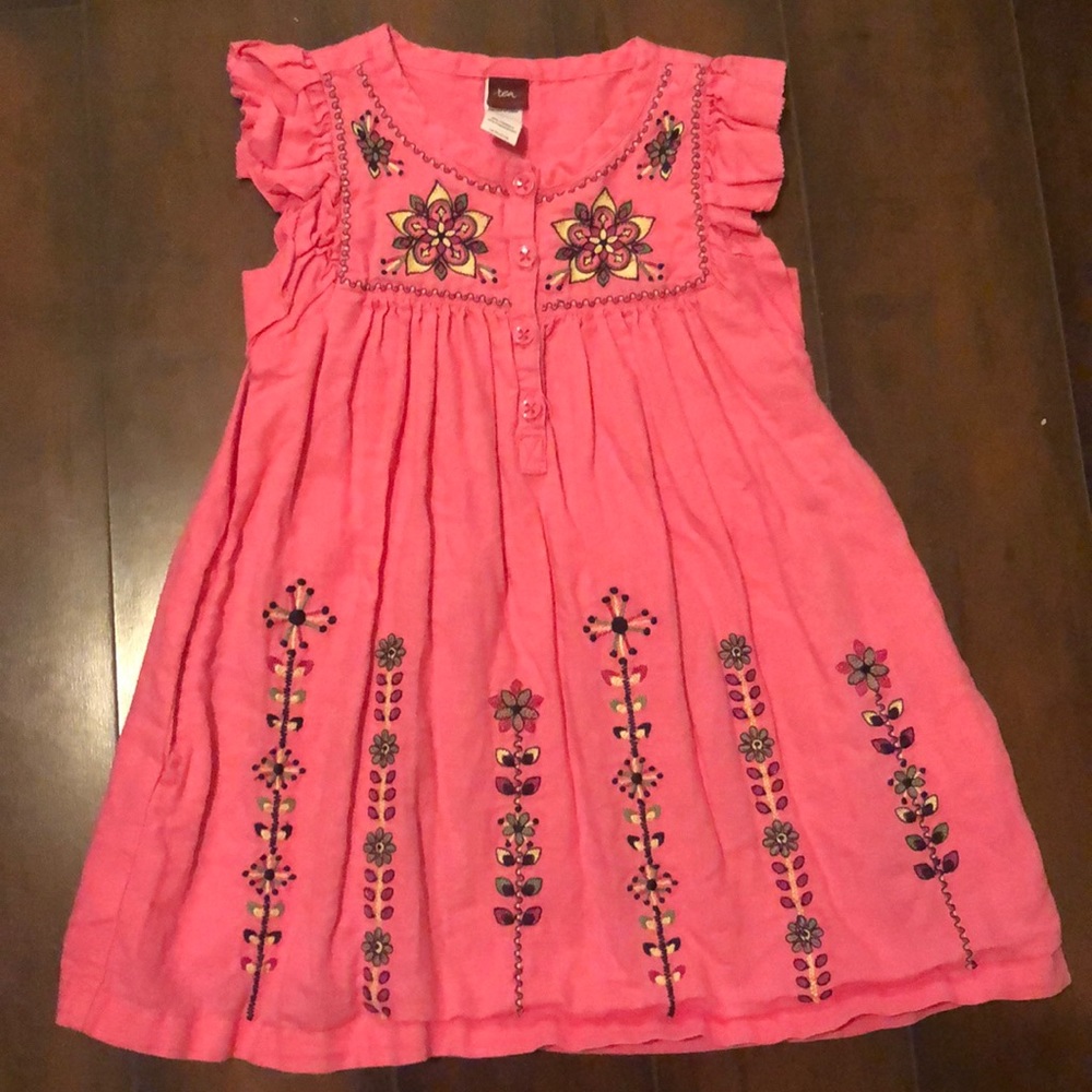 Tea Collection Size 4 Pink Embroidered Linen Dress